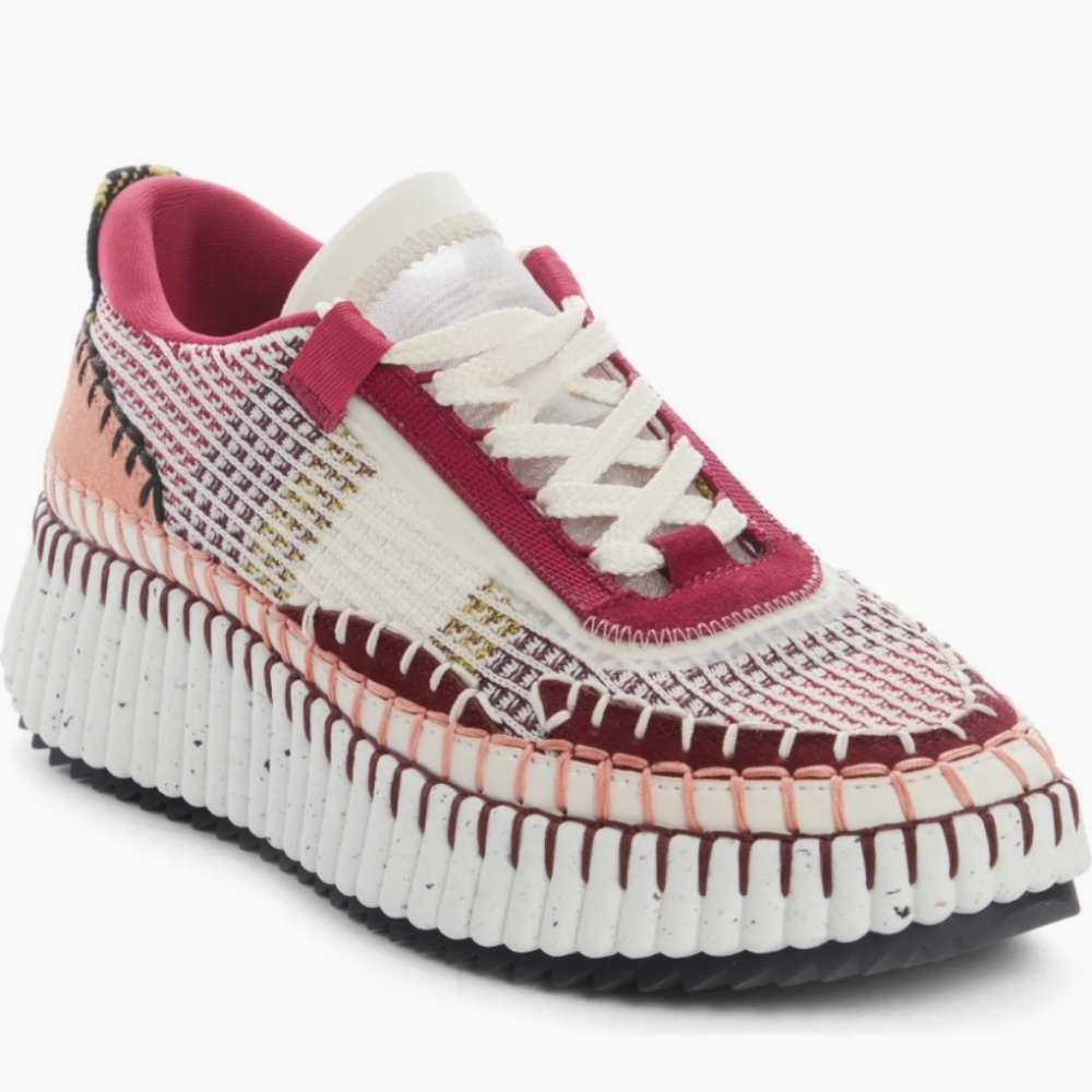 Chloe Nama Woven Platform Low Top Sneakers Dark Ruby 9